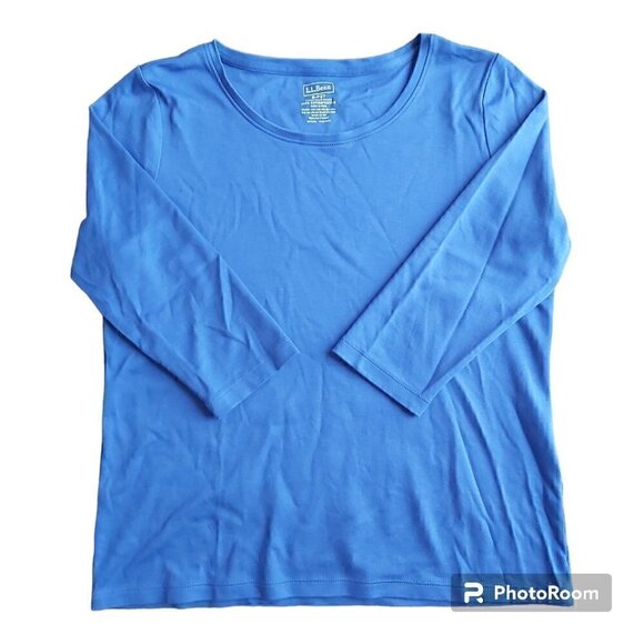 L.L. Bean 100% Supima Cotton 3/4 Sleeve Royal Blue Top - Size Small Petite - Picture 1 of 7